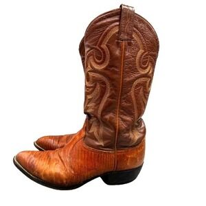 Tony Lama Exotic Lizard Skin Cowboy Boots Men's 7.5 EE Cognac Western 8573 Rodeo
